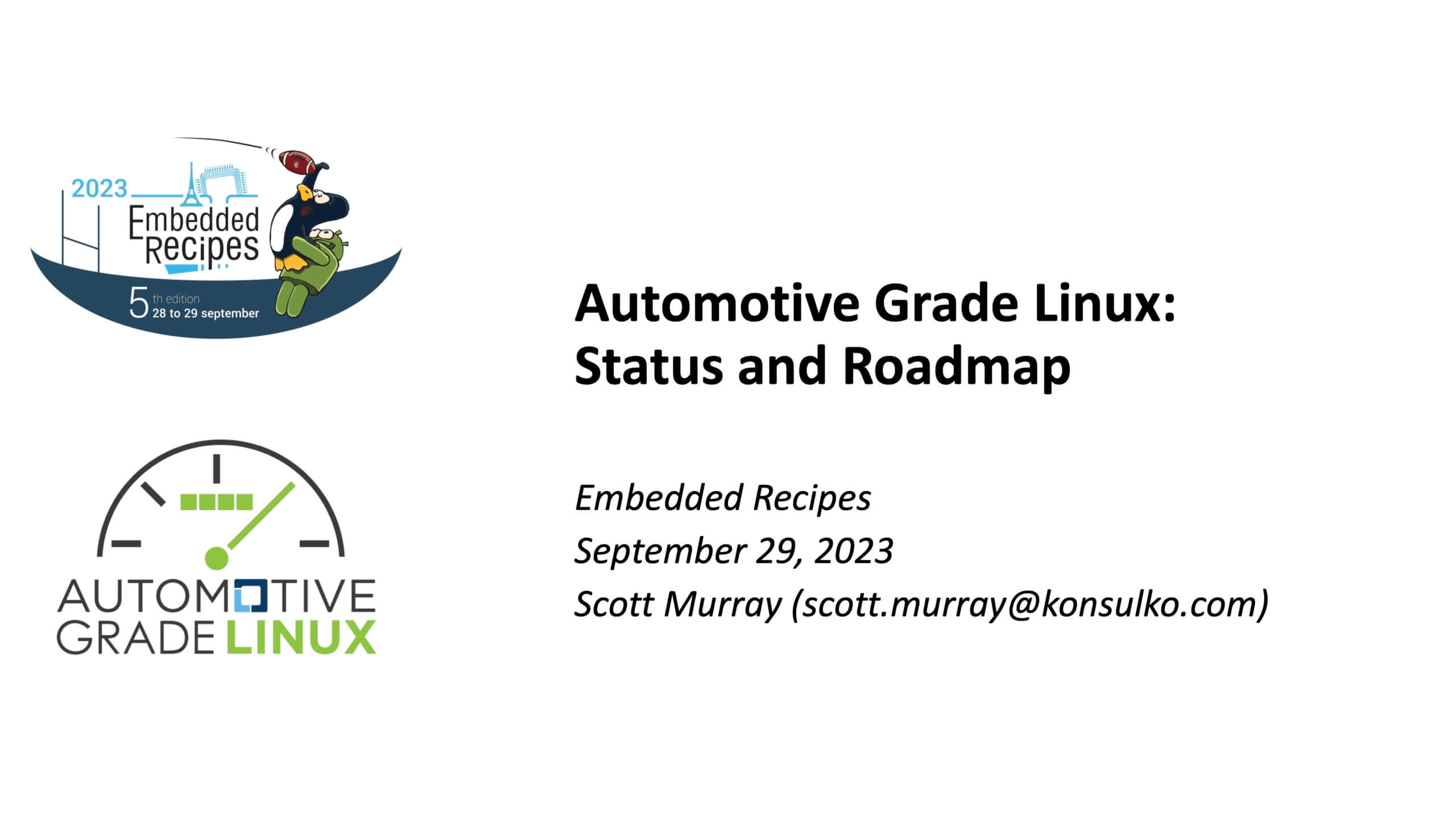 Image of a slide of a presentation on Automotive Grade Linux Status and Roadmap 2023